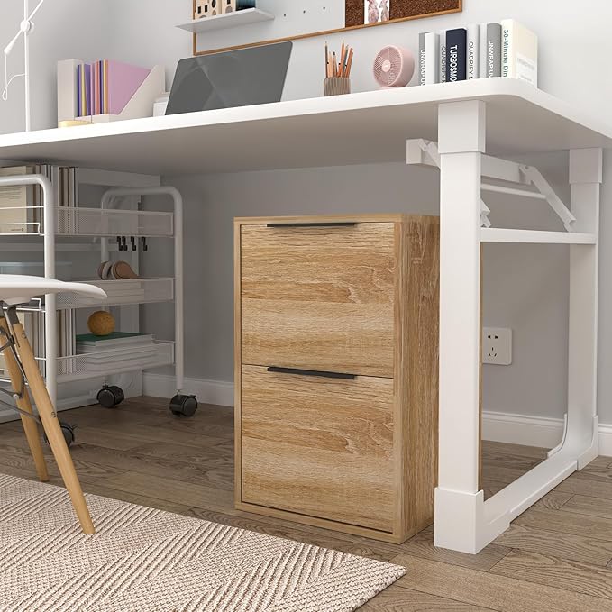 Wood File Cabinet 2 Drawer Filing Cabinets with Hanging Bars for Letter Size, Wooden Samll Vertical Filing Cabinet for Home Office, Oak