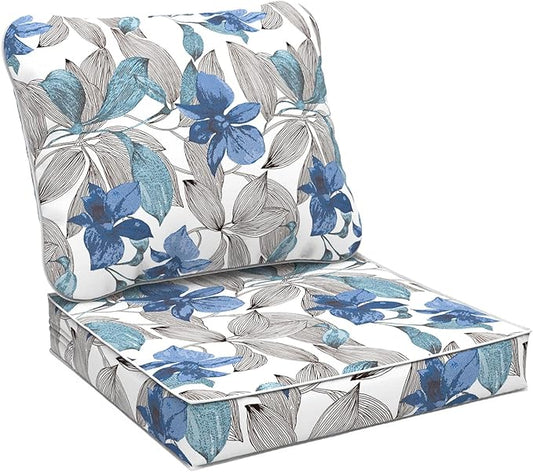 Outdoor Deep Seat Cushions Set 24 x 24 Inch for Patio Furniture,Water Resistant Chair Cushions Replacement Includes Seat Cushion & Back Pillow for Couch Sofa, Wicker Chair - Clemens Noir Blue