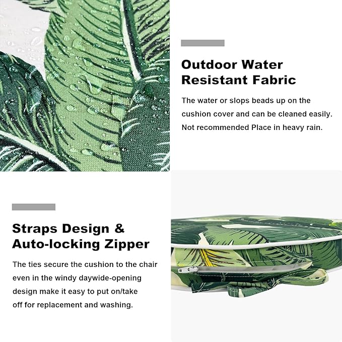 Set of 2 Outdoor Chair Cushions 19"x19"x2",Water Repellent Patio Seat Cushion with Ties and Removable Covers,Dining Chair Cushions for Indoor Kitchen and Patio Furniture,Swaying Palms Green