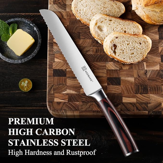 KEEMAKE Bread Knife for Homemade Bread, 8" Sourdough Bread Knife Serrated with Ultra Sharp High Carbon Stainless Steel Blade, Cutting Slicer for Bread Cake Fruit, Ergonomic Handle, Gift Box Included