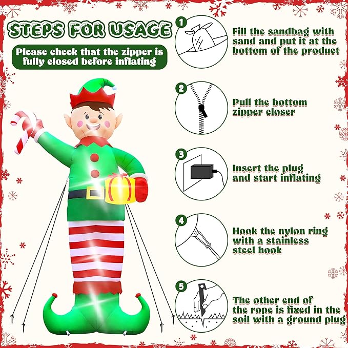 Christmas Inflatables, Giant 15 FT Christmas Elf Inflatable Outdoor Decoration, Blow Up Xmas Elf Holding Box, LED Lighted Holiday Yard Decorations for Lawn Garden Home Party Xmas Winter Decor