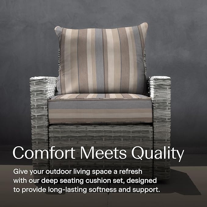 Honeycomb Outdoor Deep Seat, 24 x 23, Stripe Taupe Chair Cushion for Patio Furniture