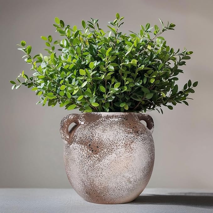 Rustic Farmhouse Ceramic Vase, 6.1" Tall Vintage Pottery Vases, Terracotta Decorative Boho Pampas Flower Vase, Suitable for Home Decor Living Room Entryway Table Bookshelf Mantle Shelf Decor