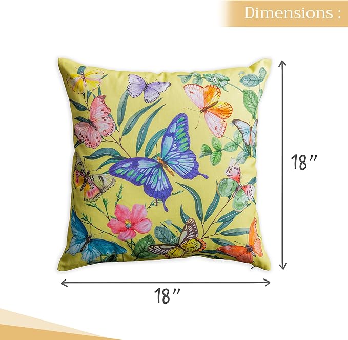 Maison d' Hermine Decorative Pillow Covers 18 x 18 Inch Square 100% Cotton Throw Pillow Covers with Invisible Zipper for Living Room Couch, Chair, Sofas, Bedroom, Home (Hesperides - Papillon)