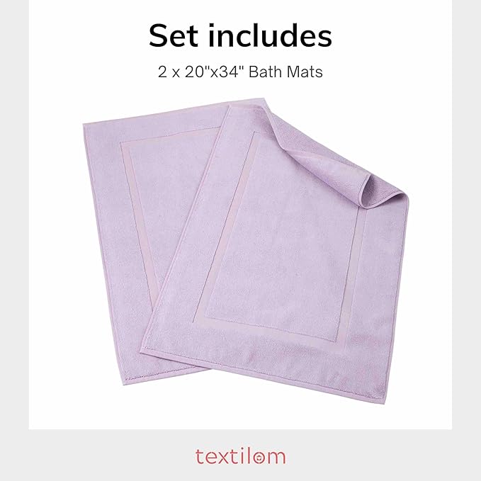 TEXTILOM Luxury 2 Pack Banded Cotton Bath Mats for Bathroom Floor [ Hotel, Spa, Tub, Shower Bath Mat Floor Towel Set ], Machine Washable & Soft & Absorbent & Quick Dry (20''x34'')- Lilac