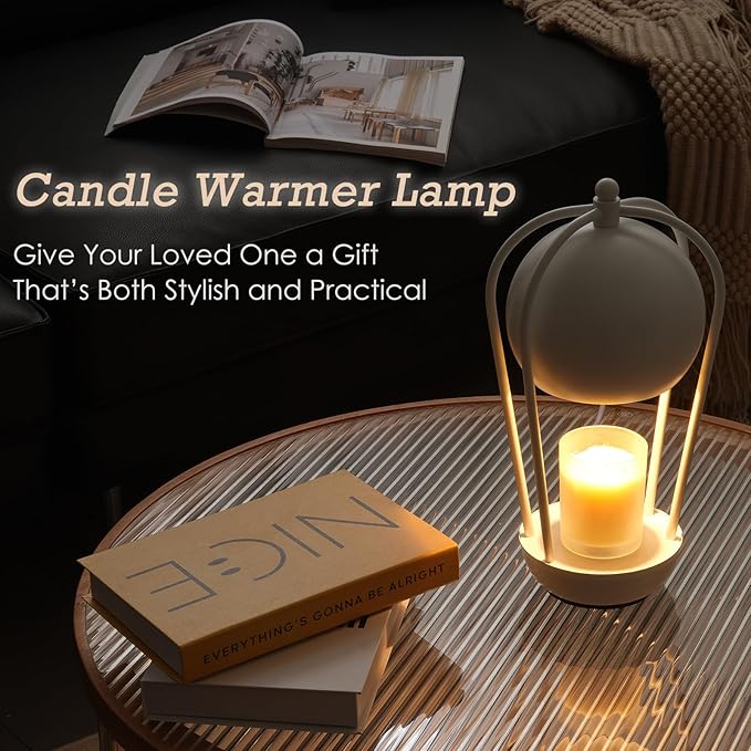 SpaceTime Candle Warmer Lamp With Timer - Farmhouse Electric Wax Warmer for Jar Candles, Dimmable Light, Home Decor, Gifts for Mom (White)