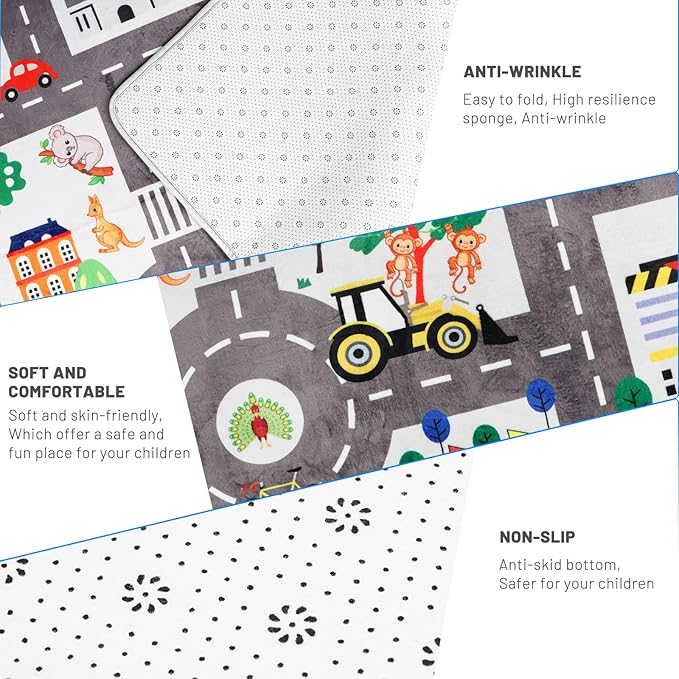 Kids Car Playmat, Kids Rug for Playroom Car Mat Town City Road Traffic Rugs, Play Mat for Floor, Extra Large Boys Kid Car Track Play Rug (Style Five, 59X 39.4 INCH)