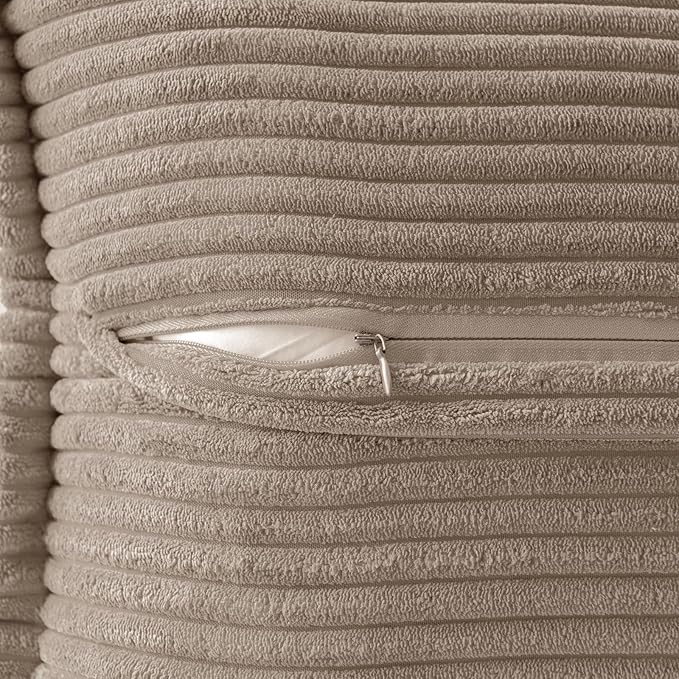 MIULEE Decorative Throw Pillow Covers for Couch Bed Livingroom 20x20 Inch Set of 2 Light Brown Boho Accent Throw Pllows Broadside Striped Patchwork Soft Corduroy Pillowcases