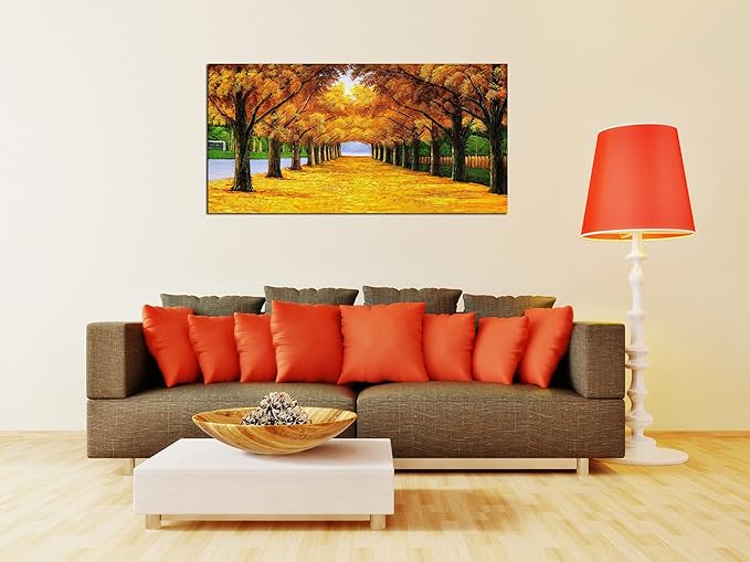 XXMWallArt FC2150 Wall Art Golden Autumn Scene Canvas Prints Painting Gold Tree Paintings Pictures Framed for Living Room Bedroom Kitchen Home and Office Wall Decor