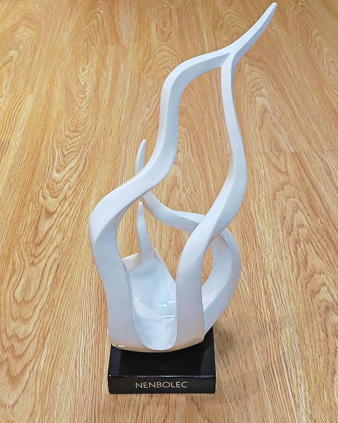 Abstract Sculpture Decor Modern Arts Flame Figurine Table Centerpiece Statue Polyresin White 16.5 inch