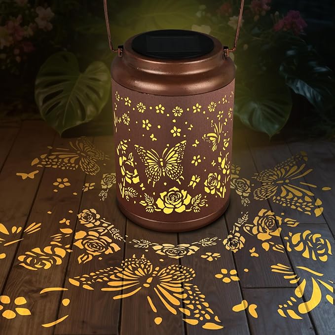 Solar Lanterns Outdoor Waterproof, Outdoor Waterproof Butterfly Garden Decorative Lights, Courtyard and Backyard Lights, Porch Metal Solar Decorations