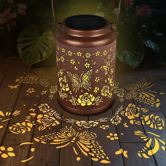 Solar Lanterns Outdoor Waterproof, Outdoor Waterproof Butterfly Garden Decorative Lights, Courtyard and Backyard Lights, Porch Metal Solar Decorations