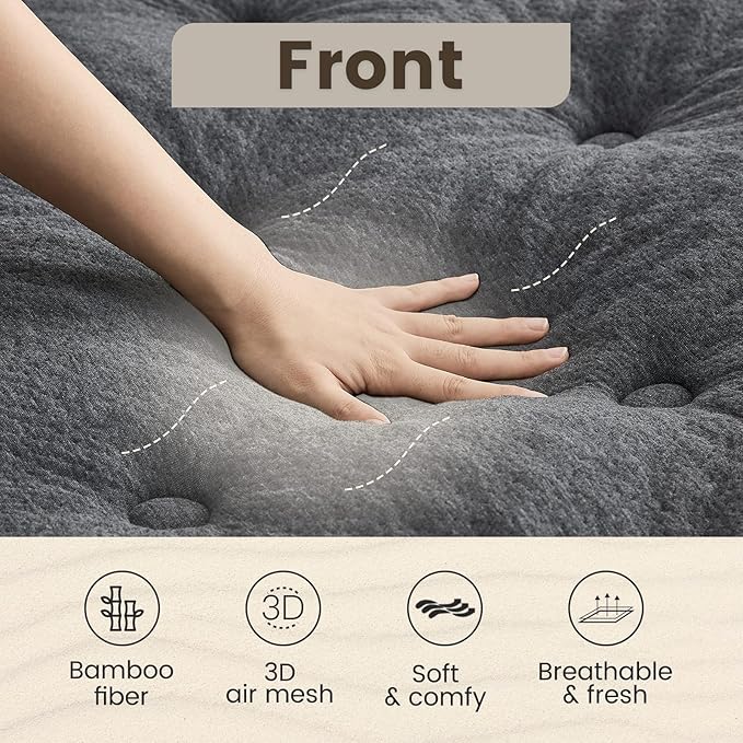 QUIETSEA Reversible Twin XL Mattress Topper Egg Crate Memory Foam Mattress Topper, Bamboo Viscose Mattress Pad Twin XL, Noiseless Waterproof Mattress Cover with Deep Pocket up to 21"(39" x 80", Grey)