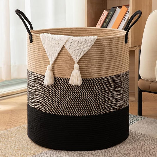 OIAHOMY 100L Laundry Hamper, Dirty Clothes Hamper for Bedroom, Collapsible Laundry Basket, Large Blanket Basket, Nursery Hamper with Handle, Blanket Storage for Living Room-18.5x21inches-Yellow&Black