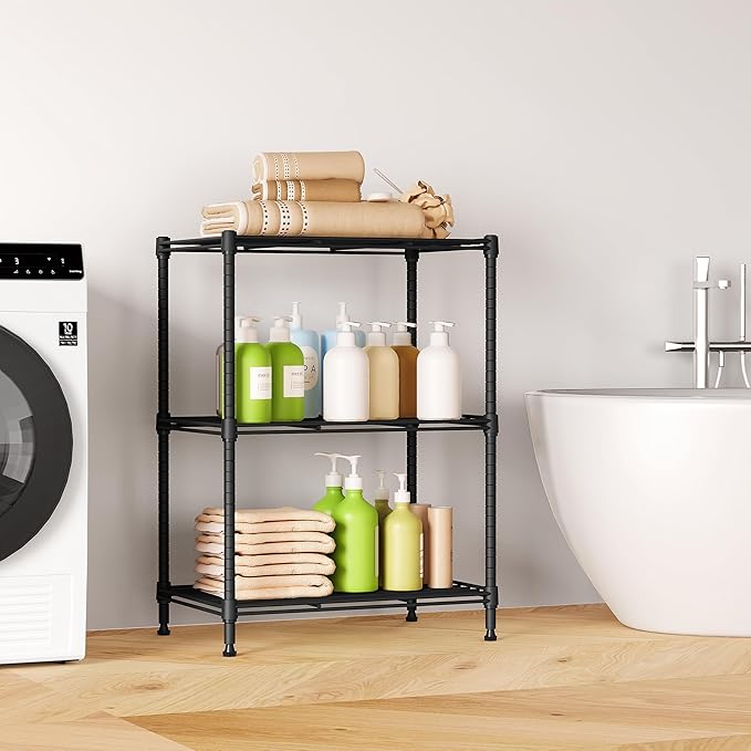 IZEUK 3 Tier Shelf, Heavy Duty Steel Wire Shelving Unit for Home, Kitchen, Laundry Room Organization, Office Storage Rack (17.7" W x 11.8" D x 26.3" H, 450LBS, Grey)