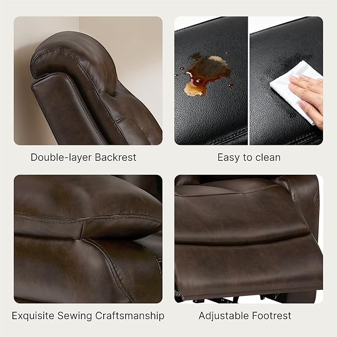 Leather Recliner Chair Wall Hugger Recliner with Adjustable Headrest and Footrest Electric Power Reclining Sofa with USB/Type-C Charging for RV Living Room Bedroom