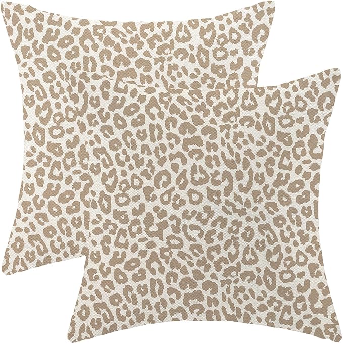 Leopard Print Pillow Covers 18x18 Pack of 2 Brown Animal Pattern Cheetah Decorative Throw Pillow Cover Outdoor Decor Boho Abstract Modern Pillowcase Farmhouse Linen Cushion Case for Sofa Couch