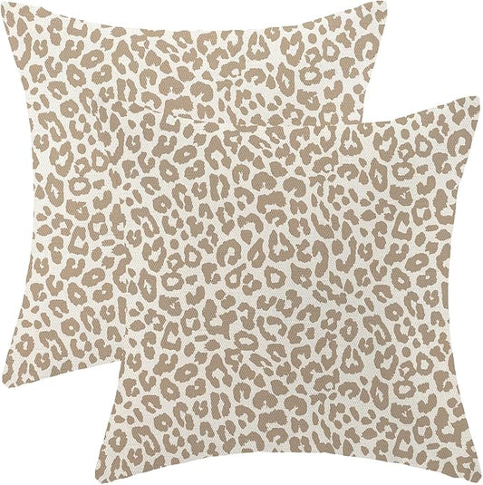 Leopard Print Pillow Covers 18x18 Pack of 2 Brown Animal Pattern Cheetah Decorative Throw Pillow Cover Outdoor Decor Boho Abstract Modern Pillowcase Farmhouse Linen Cushion Case for Sofa Couch