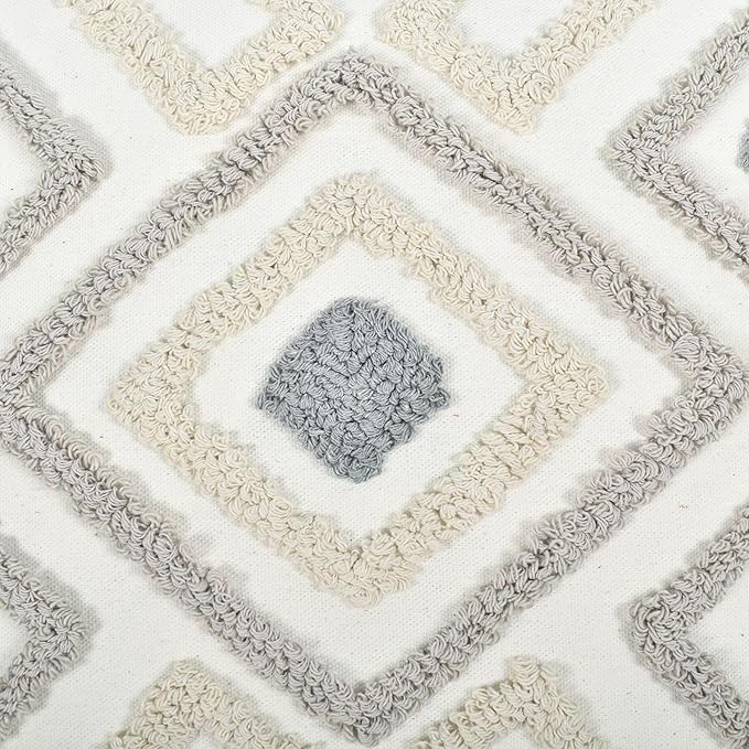 Boho Pillow Covers 18X18 Inch Boho Tufted Throw Pillow Covers Decorative Tassels Cushion Cover Farmhouse Pillow Case for Couch Sofa Bed Living Room Bedroom, Grey Netural