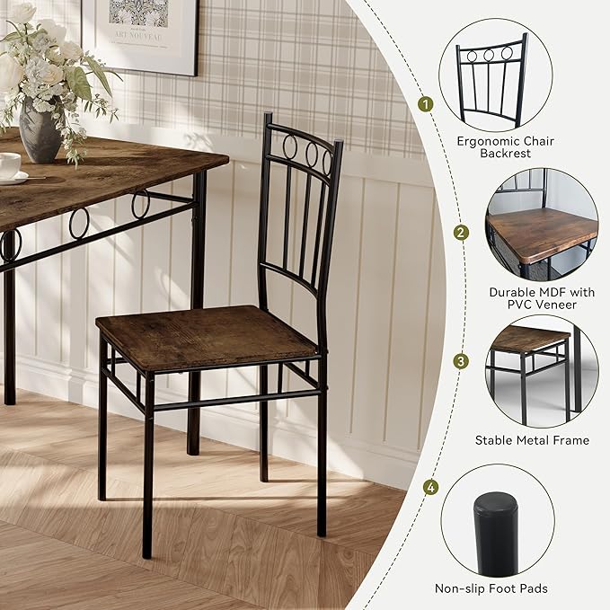 5 Piece Dining Table Set, Wood Kitchen Table and Chairs for Small Space,Breakfast Nook,Easy Assembly,Brown