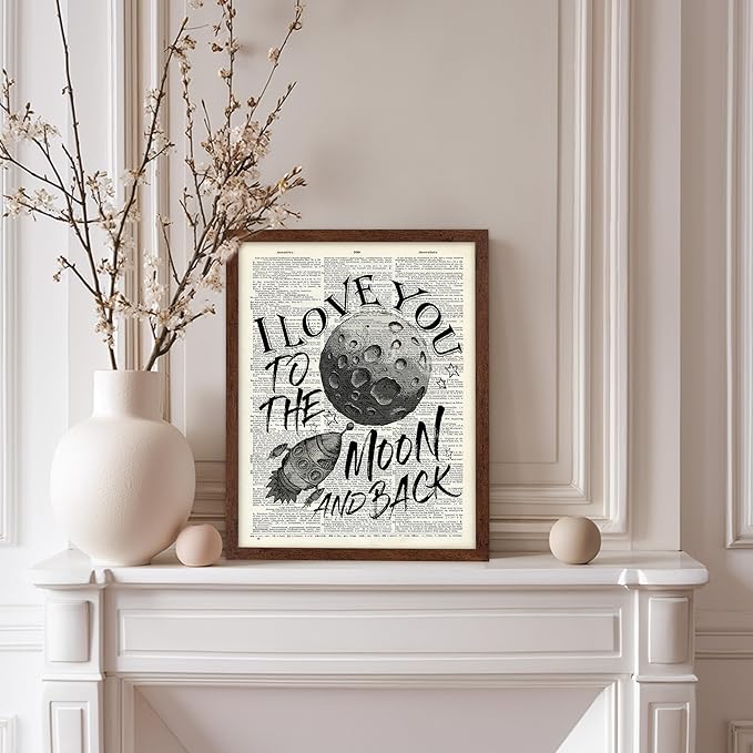 Poster Master Dictionary Art Poster - I Love You To The Moon and Back Print - Motivational Art - Gift for Him, Her & Lovers - Romantic Decor for Dorm, Bedroom or Living Room, 8x10 Brown Framed