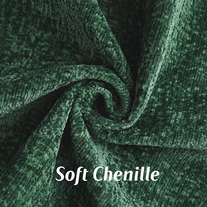 FUTEI Dark Green Chenille Throw Pillow Covers 26x26 Inch Set of 2,Soft Cozy Bound Edge Design Euro Pillow Sham,Home Decor for Couch Bed Living Room