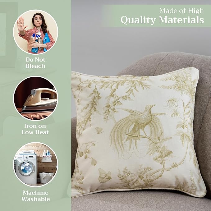 Maison d' Hermine Decorative Pillow Covers 18 x 18 Inch Square 100% Cotton Throw Pillow Covers with Invisible Zipper Cushion Case for Living Room Couch, Chair, Sofas, Bedroom, Home (Paradise - Sage)