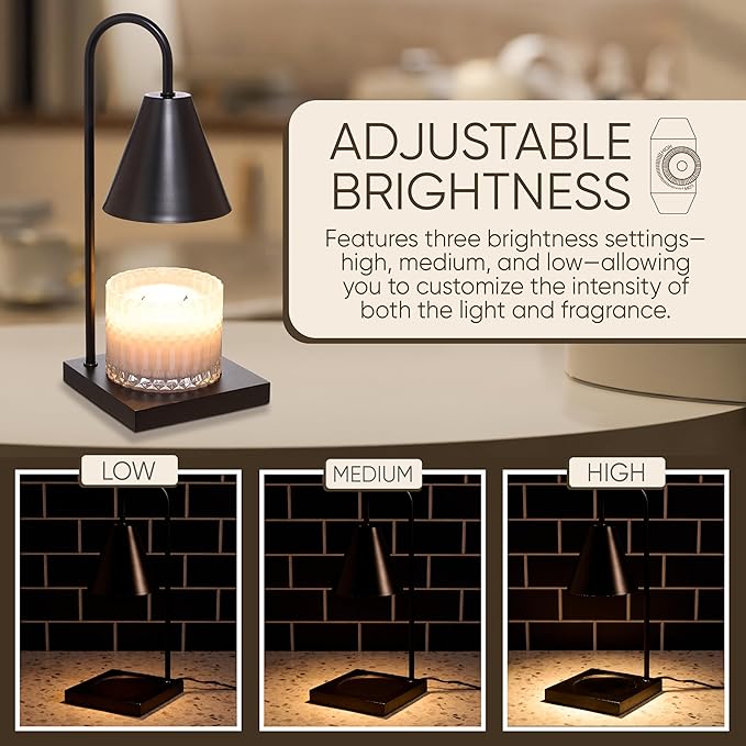 Sheffield Home Glass Candle Warmer Lamp – Black Iron, 13″ Flameless Candle and Wax Melter for Long-Lasting Fragrance – Sleek Decorative Warmer for Home, Bedroom, or Office