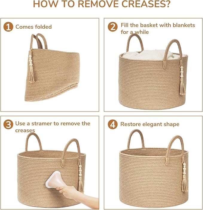 Goodpick Large Wicker Laundry Basket Jute Woven Basket for Clothes, Shoes, Towels, Decorative Storage Basket in Living Room, Bathroom, Entryway, Round Toy Basket 17.7 x 12.6 Inches, Jute