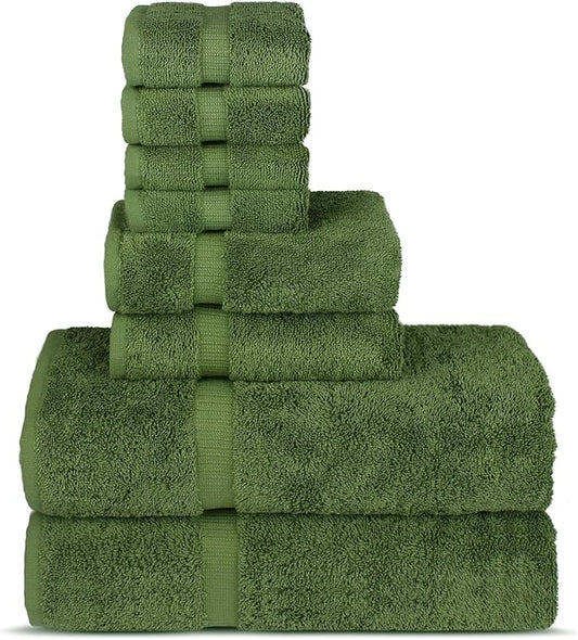 Chakir Turkish Linens Premium Cotton Absorbent Turkish Towels (8-Piece Towel Set, Moss)