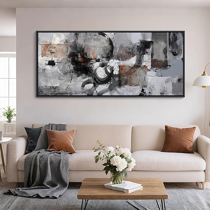 Large Abstract Black And Grey Canvas Wall Art Living Room Wall Decor Paintings Decorations Modern Wall Pictures for Bedrooms Framed Artwork for Walls 31×70IN