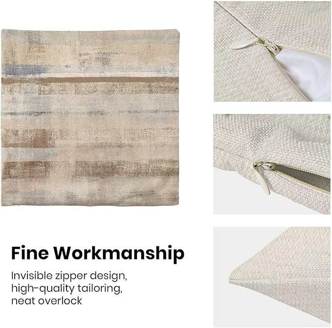 Boho Brown Grey Stripe Throw Pillow Covers 18x18 Inch Set of 2, Rustic Abstract Decorative Throw Pillow Covers Retro Stripe Linen Outdoor Cushion Cover for Sofa Couch Farmhouse Room Bed Decor