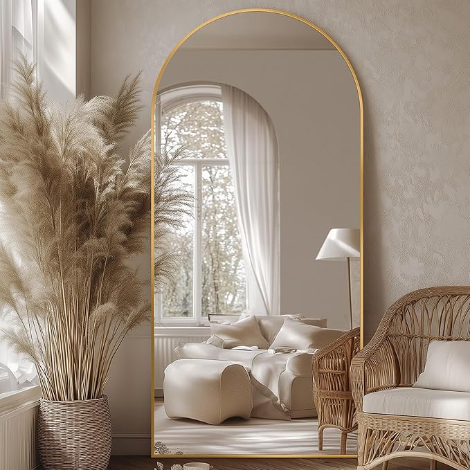 Full Length Mirror, 76"x34" Oversized Arched Mirror Large Standing Mirrors, Tall Mirrors Body Floor Mirror for Bedroom Living Room Aluminum Frame,Gold