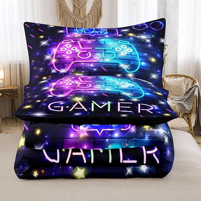 Tailor Shop Gaming Comforter Sets for Boys, Queen Size Comforter Set, Boys Bedding Set Queen, Gamer Comforter Set with 2 Pillowcase
