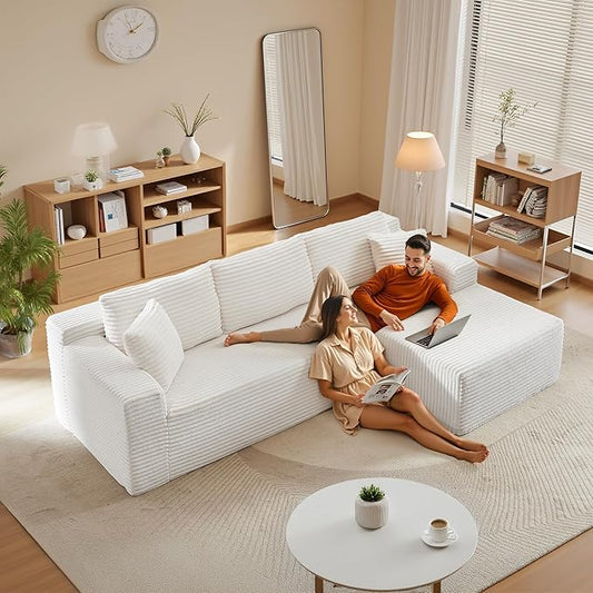 105''Sectional Cloud Couch with L Shaped Chaise,Modern Modular Sectional Sofa,Comfy Sectional Couches for Living Room,Bedroom,Apartment (White, Right Facing Chaise)