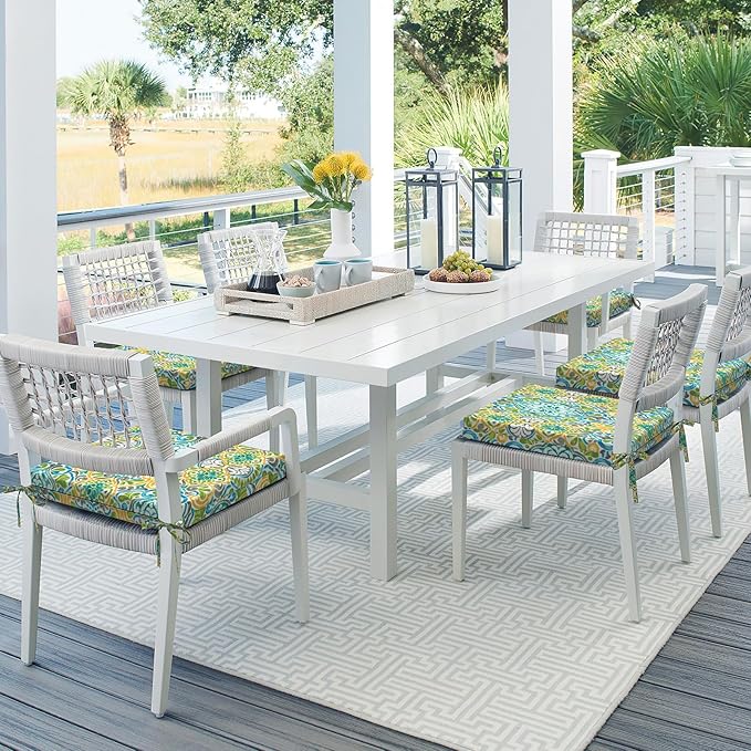 Set of 4 Outdoor Square Chair Cushions 18.5"x16"x2" for Patio, Water Resistant Patio Dining Seat Pads Replacement for Kitchen Garden and Outdoor Furniture Decoration - Damask Green