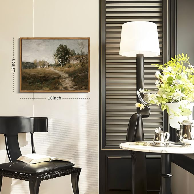 Floating Framed Vintage Canvas Wall Art Decor, Modern Countryside Wall Decor for Living Room, Nature Landscape Pictures Paintings Prints for Bedroom Hallway Office Decoration 12x16 inch