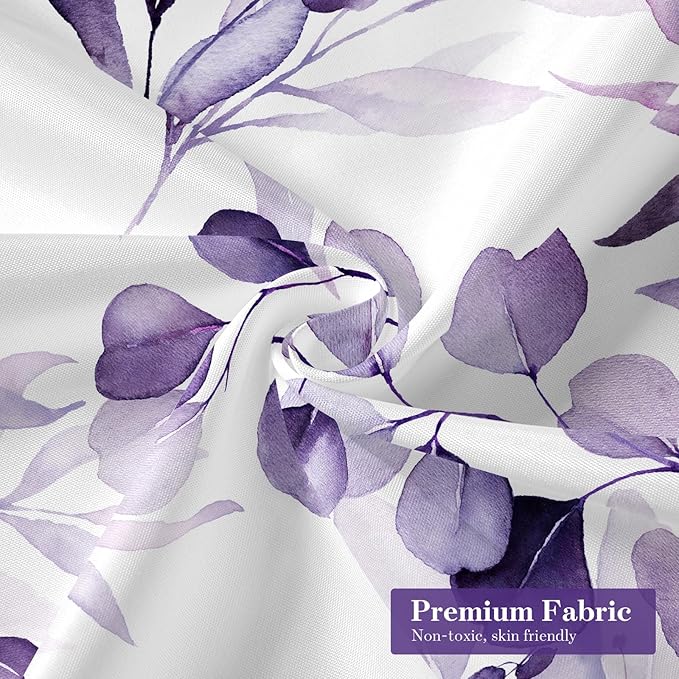 MitoVilla Purple Spring Floral Shower Curtain, Modern Plants Botanical Fabric Cloth Shower Curtains for Chic Elegant Bathroom Decor, Summer Watercolor Eucalyptus Leaf, 72x72