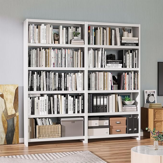 Bookshelf,5 Tier Bookshelves,69" Tall Metal White Bookcase,Install Simple Bookshelves for Bedroom, Living Room,Home Office/Library(White)