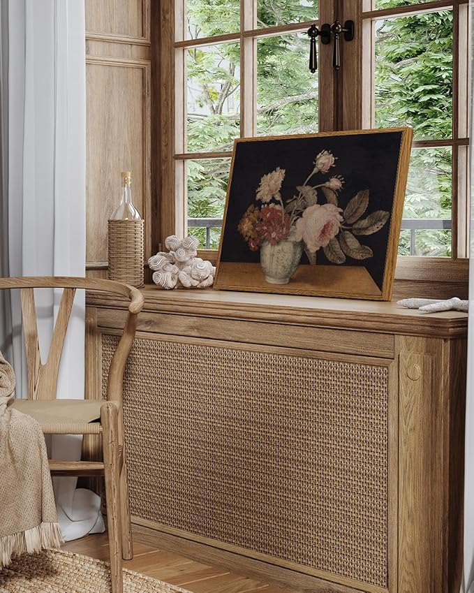 InSimSea Framed Wall Art for Living Room Decor Colorful Peonies Abstract Nature Vintage Wall Art Decorative Oil Painting Colorful Multicolor for Bedroom Office Decor 12x16in