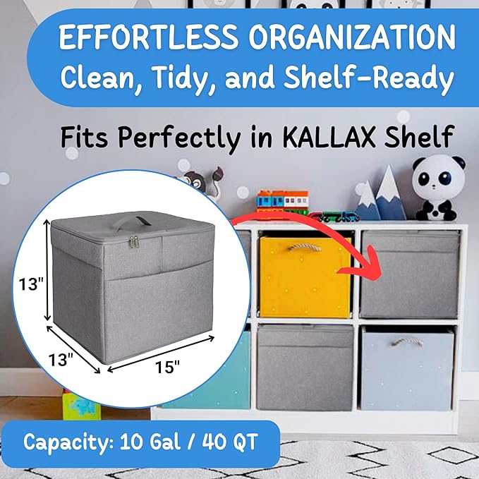 XL Toy Storage Organizer with Play Mat - Storage Bag/Box for Kids, Boys, Girls, Nursery, Playroom - Basket for Building Bricks/Blocks - Collapsible Fabric Cube Bin, 13"x13"x15"