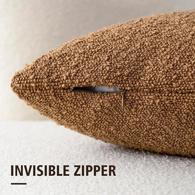 Foindtower Pack of 2, Decorative Textured Boucle Throw Pillow Covers Accent Solid Pillow Cases Cozy Soft Couch Cushion Case for Chair Sofa Bedroom Living Room Home Decor 22 x 22 Inch Rust Tobacco