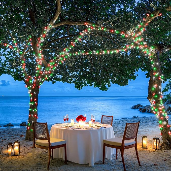 JMEXSUSS 500 LED Red White and Green Christmas Lights, 8 Modes 163ft String Light Plug in with Remote Control, Clear Wire Christmas String Lights Outdoor Waterproof for Outside Tree Yard Wedding