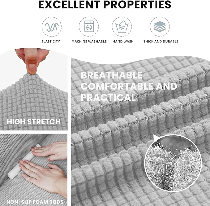 LURKA Stretch Loveseat Sofa Slipcovers 1 Piece Couch Covers for Sofa Furniture Protector Full Sofa Covers with Elastic Bottom for Kids and Dog (Medium, Sliver)