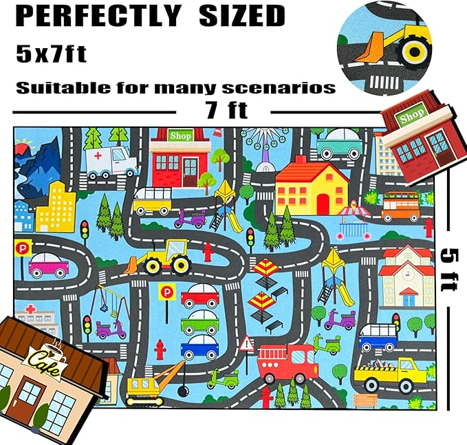 Car Mat for Kids Toy Cars - Car Track Rug 3'×5' Car Carpet for Kids Play Mat City Life Road Rug for Playroom Living Room Bedroom Classroom