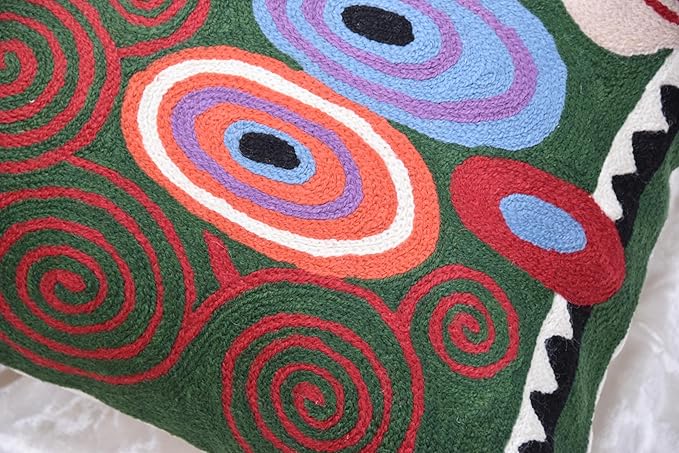 Klimt Green Modern Pillow Cover Needlepoint Throw Pillowcase Decorative Chair Cushion Farmhouse Couch Mid Century Sofa Cushions Hand Embroidered Wool Size 18x18