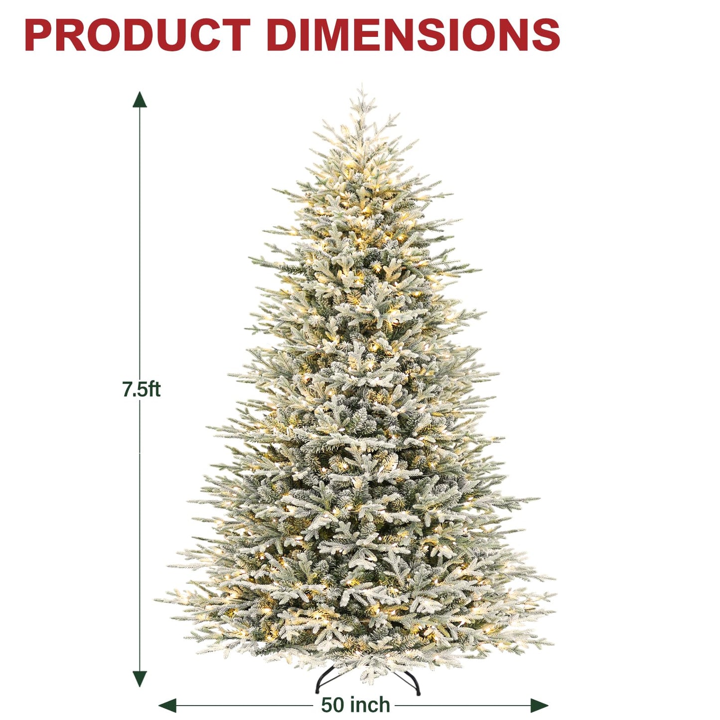 Hykolity 7.5 ft Prelit Snow Flocked Christmas Tree, 2933 PE&PVC Realistic Branch Tips, Artificial Twinkling Christmas Tree with 450 Warm White LED Lights, Metal Stand and Hinged Branches