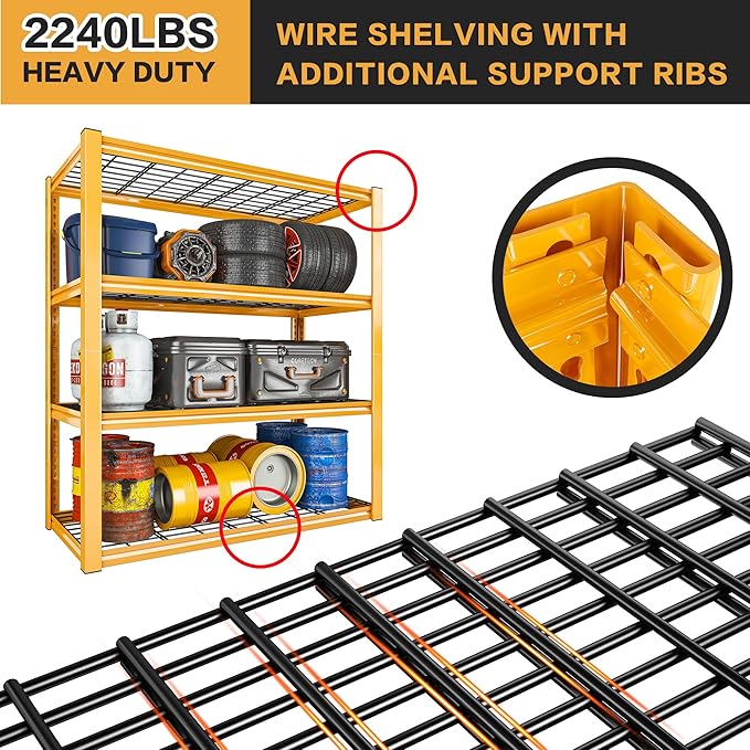 REIBII 40" W Garage Shelving 2240 LBS Storage Shelves Heavy Duty Metal Shelving 4 Tier Metal Shelves for Storage Adjustable Garage Shelf for Pantry Basement Warehouse 40" W × 19.5" D × 59.5" H