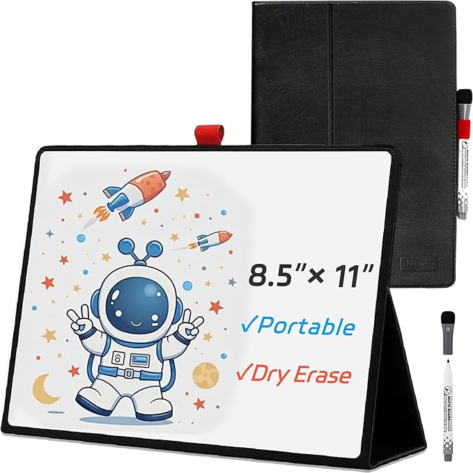 iNenya Portable White Board, 8.5 x 11 Inches, Small Dry Erase Board, Mini Portable whiteboard,Anti-Ghosting Surface, Smart Reusable Foldable for Kids Shool Students Office Home Travel (Black)