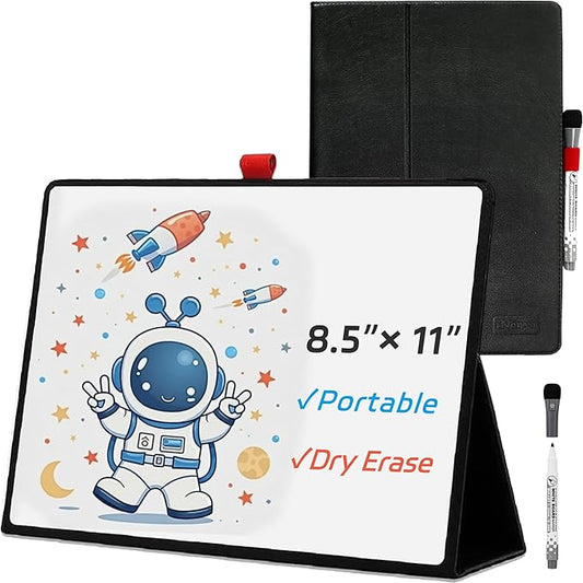 iNenya Portable White Board, 8.5 x 11 Inches, Small Dry Erase Board, Mini Portable whiteboard,Anti-Ghosting Surface, Smart Reusable Foldable for Kids Shool Students Office Home Travel (Black)